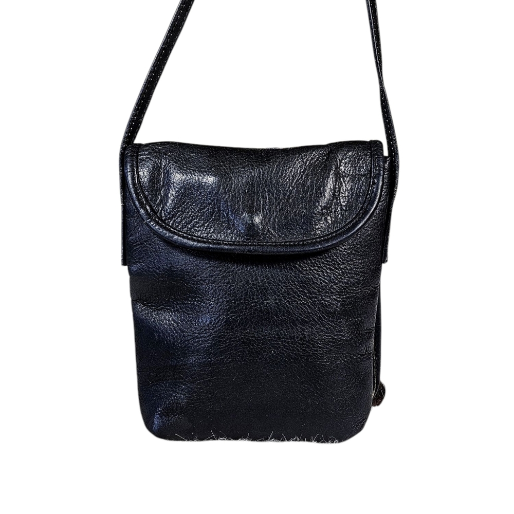 Vintage Boulder Ridge Black Leather Crossbody Bag